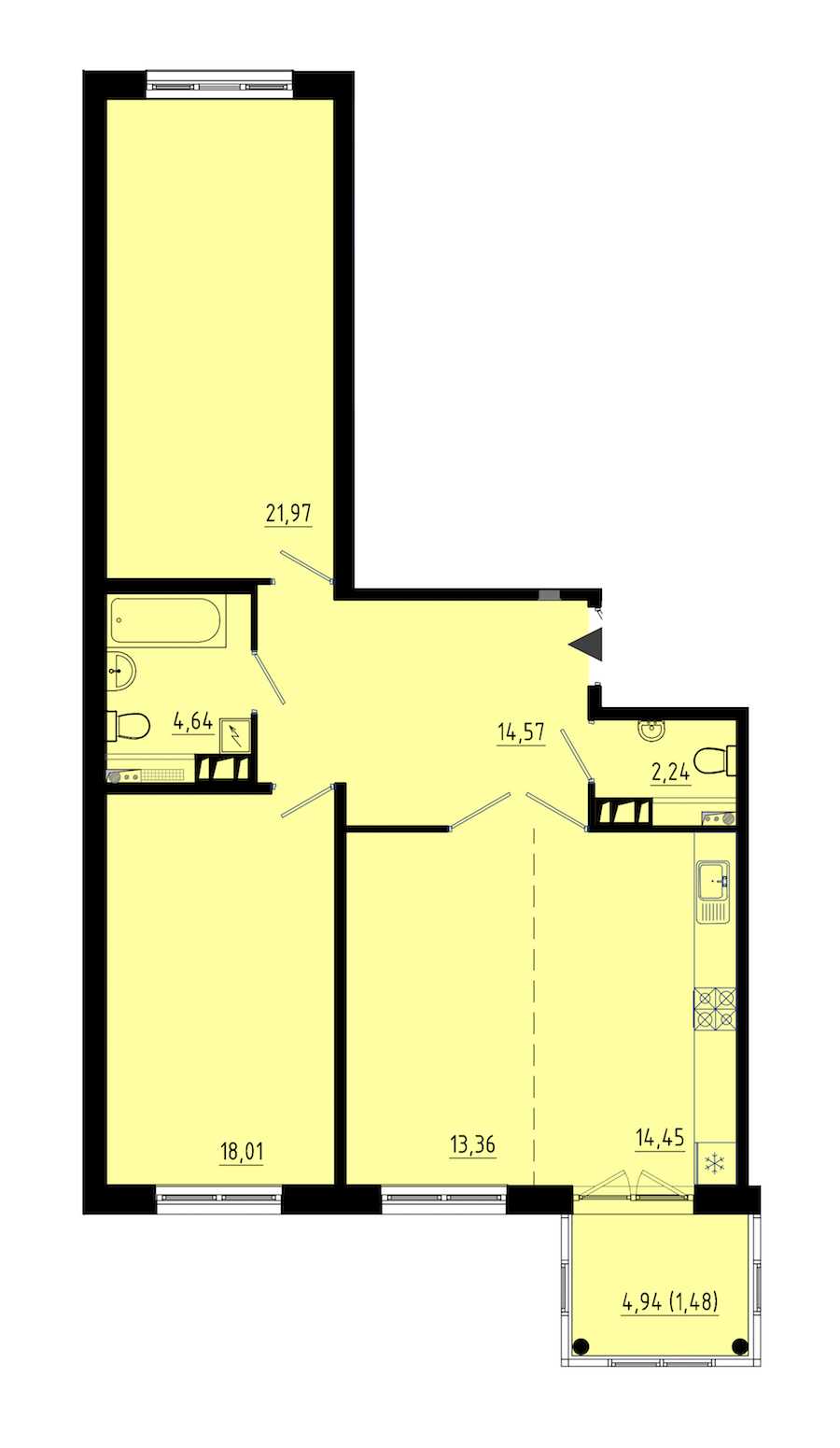 Двухкомнатная квартира в : площадь 90.3 м2 , этаж: 2 – купить в Санкт-Петербурге